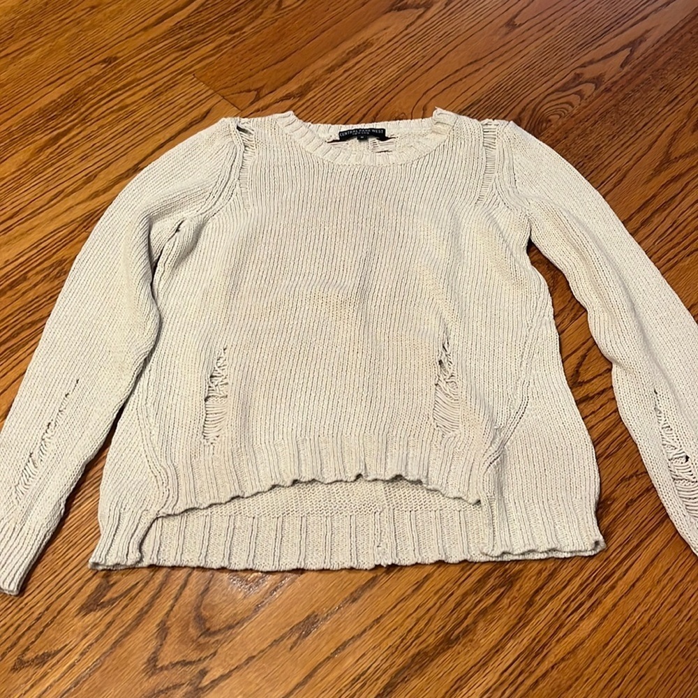 Central Park West Woman’s Distressed High Low Sweater Size M